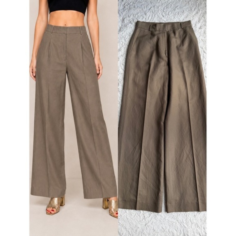 Talbots Italian Fabric Wide Leg Linen Blend Trousers Brown Womens 2 High Rise